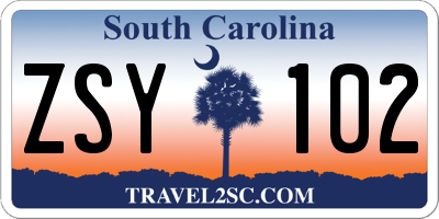 SC license plate ZSY102