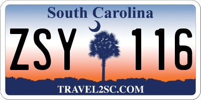 SC license plate ZSY116