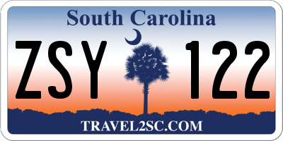 SC license plate ZSY122