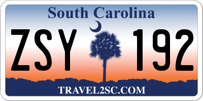 SC license plate ZSY192