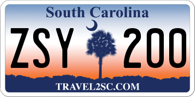 SC license plate ZSY200