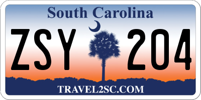 SC license plate ZSY204