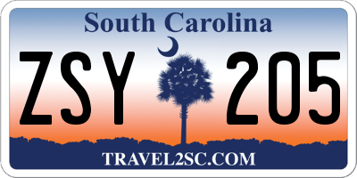 SC license plate ZSY205