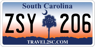 SC license plate ZSY206