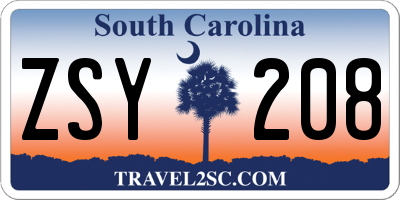 SC license plate ZSY208