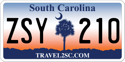 SC license plate ZSY210