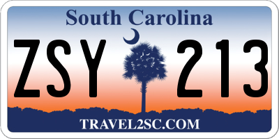 SC license plate ZSY213