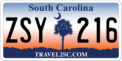 SC license plate ZSY216