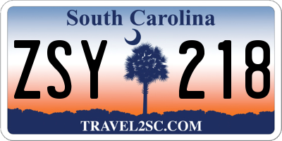 SC license plate ZSY218