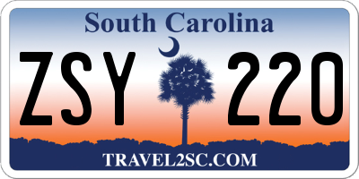 SC license plate ZSY220