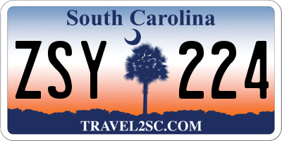SC license plate ZSY224