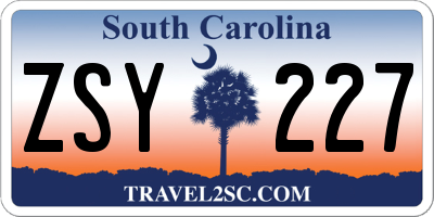 SC license plate ZSY227