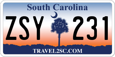 SC license plate ZSY231