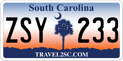 SC license plate ZSY233