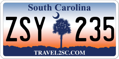 SC license plate ZSY235