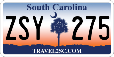 SC license plate ZSY275