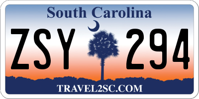 SC license plate ZSY294