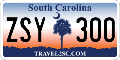 SC license plate ZSY300