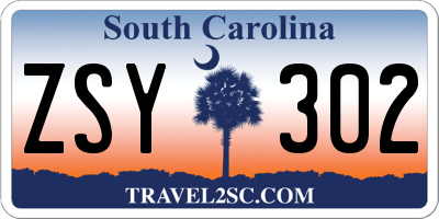 SC license plate ZSY302