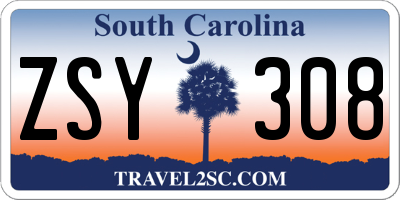 SC license plate ZSY308