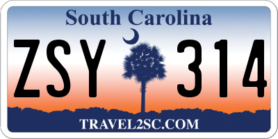 SC license plate ZSY314