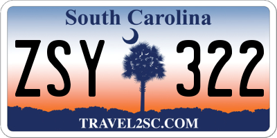 SC license plate ZSY322