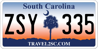 SC license plate ZSY335