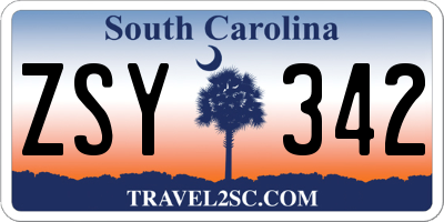 SC license plate ZSY342