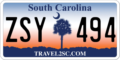 SC license plate ZSY494