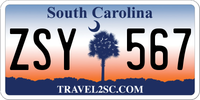 SC license plate ZSY567