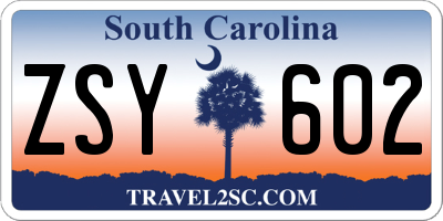 SC license plate ZSY602