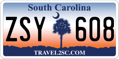 SC license plate ZSY608