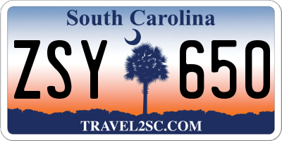 SC license plate ZSY650