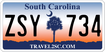 SC license plate ZSY734
