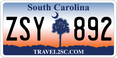 SC license plate ZSY892