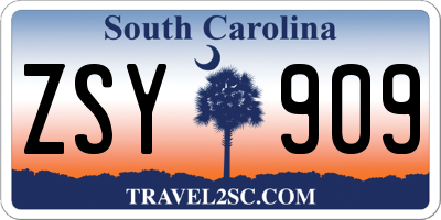 SC license plate ZSY909