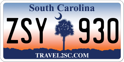 SC license plate ZSY930