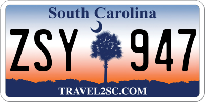 SC license plate ZSY947