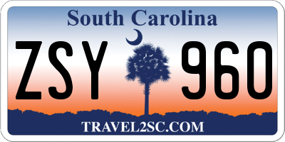 SC license plate ZSY960