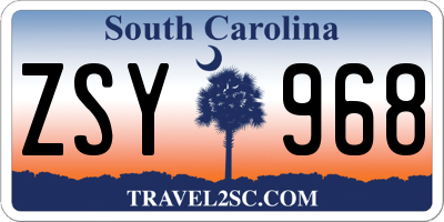 SC license plate ZSY968