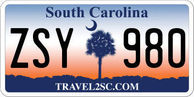 SC license plate ZSY980
