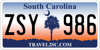 SC license plate ZSY986