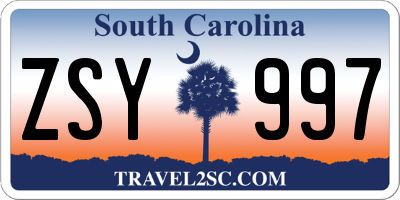 SC license plate ZSY997