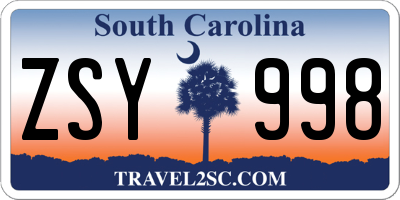 SC license plate ZSY998