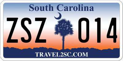 SC license plate ZSZ014
