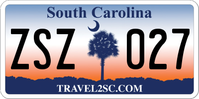 SC license plate ZSZ027