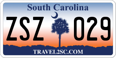SC license plate ZSZ029