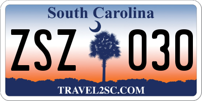 SC license plate ZSZ030