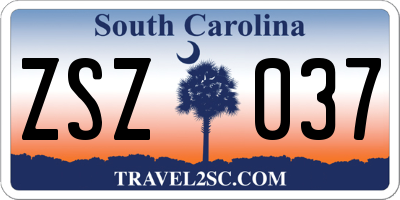 SC license plate ZSZ037