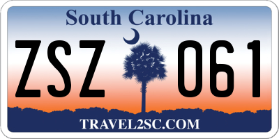 SC license plate ZSZ061